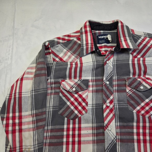 VTG Wrangler Shirt Mens 17x35 Western Pearl Snap X Long Tails Plaid Thick - Picture 4 of 12